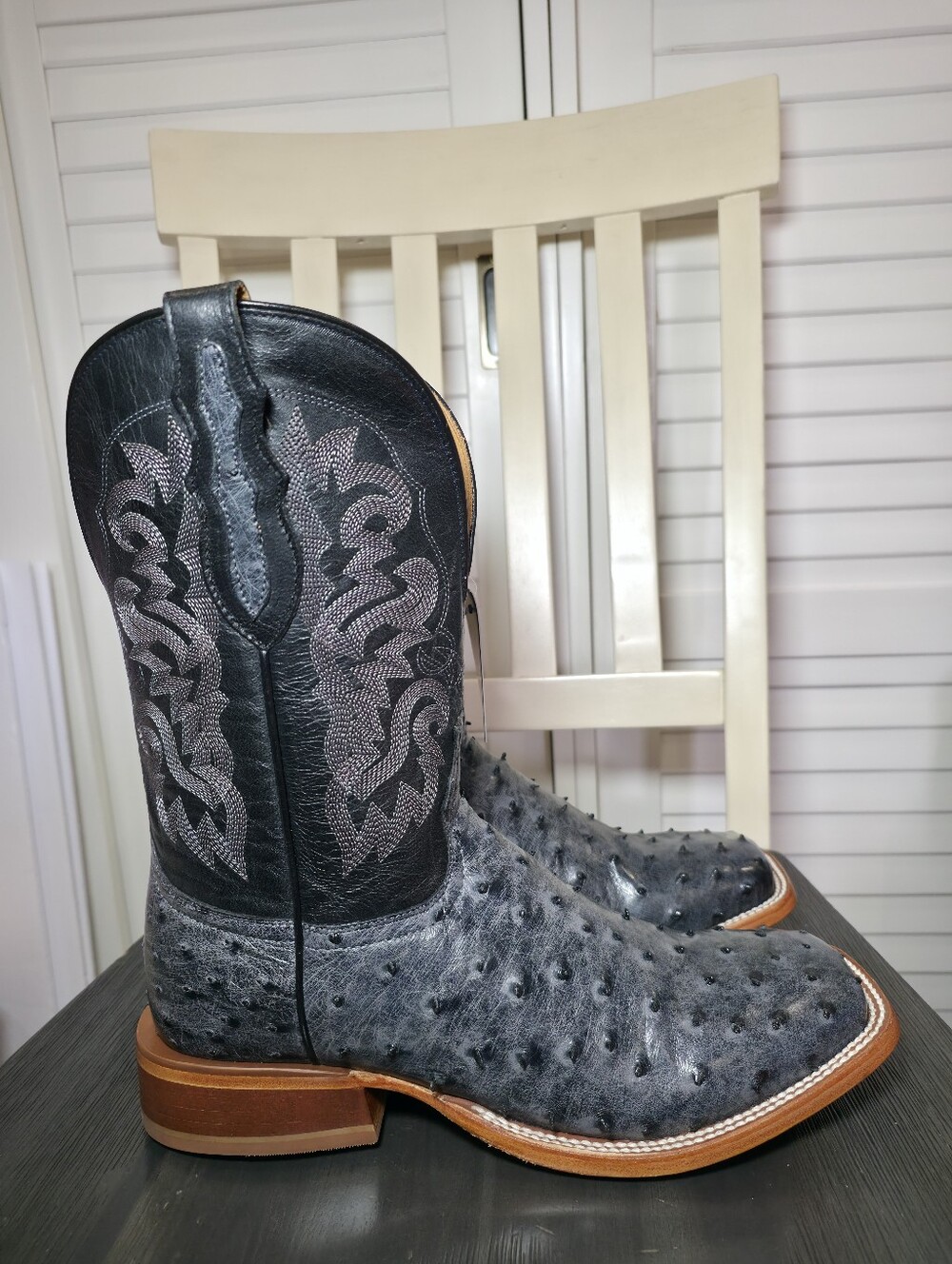 Tony Lama Grey Moore Full Quill Ostrich Western Boots TL5355 Men's Size 9.5 D